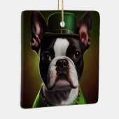 Boston Terrier dog in St. Patrick's Day Dress Keramisch Ornament (Rechts)
