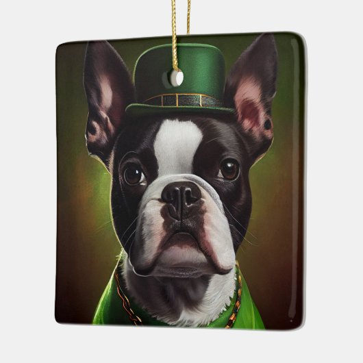 Boston Terrier dog in St. Patrick's Day Dress Keramisch Ornament (Links)