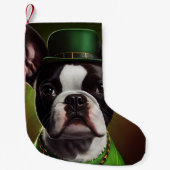 Boston Terrier dog in St. Patrick's Day Dress Kleine Kerstsok (Voorkant)