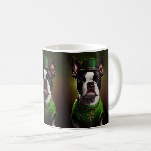Boston Terrier dog in St. Patrick's Day Dress Koffiemok (Voorkant rechts)