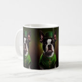 Boston Terrier dog in St. Patrick's Day Dress Koffiemok (Voorkant links)
