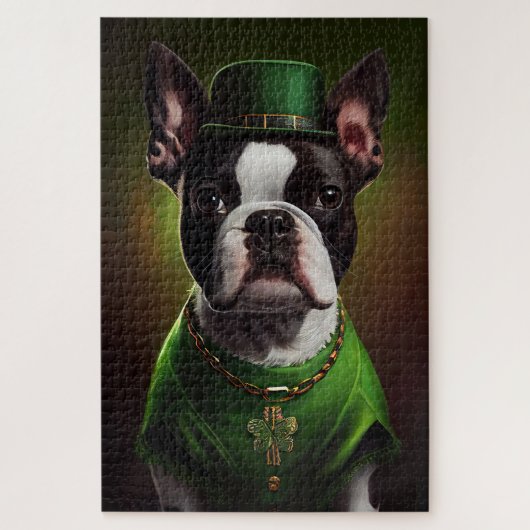 Boston Terrier dog in St. Patrick's Day Dress Legpuzzel (Verticaal)