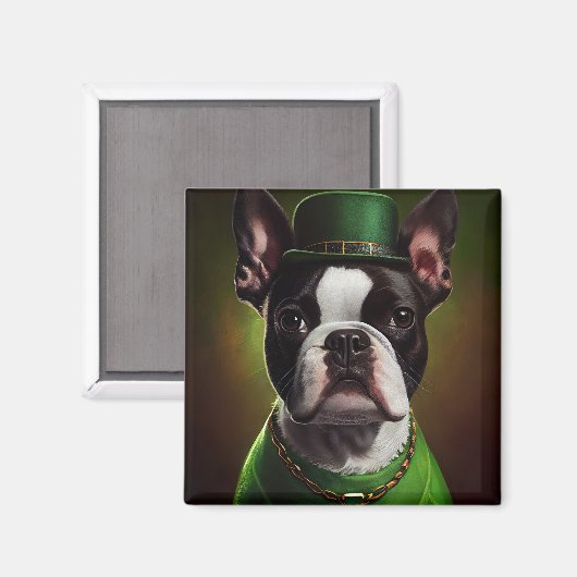 Boston Terrier dog in St. Patrick's Day Dress Magneet (Voorkant / Achterkant)