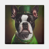 Boston Terrier dog in St. Patrick's Day Dress Magneet (Voorkant)