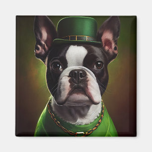 Boston Terrier dog in St. Patrick's Day Dress Magneet