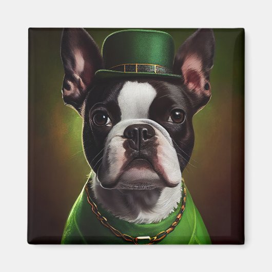 Boston Terrier dog in St. Patrick's Day Dress Magneet (Voorkant)