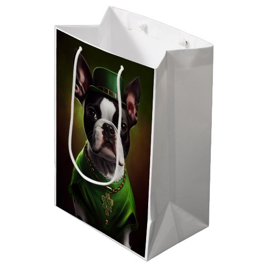 Boston Terrier dog in St. Patrick's Day Dress Medium Cadeauzakje (Voorkant Gekanteld)