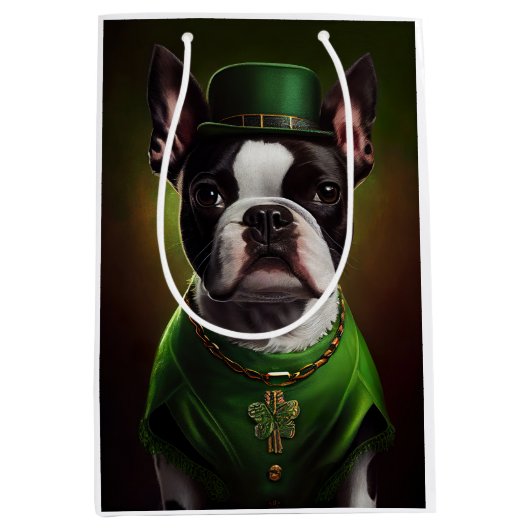 Boston Terrier dog in St. Patrick's Day Dress Medium Cadeauzakje (Voorkant)
