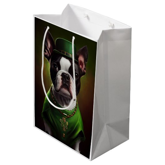 Boston Terrier dog in St. Patrick's Day Dress Medium Cadeauzakje (Achterkant Gekanteld)