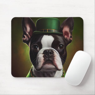 Boston Terrier dog in St. Patrick's Day Dress Muismat