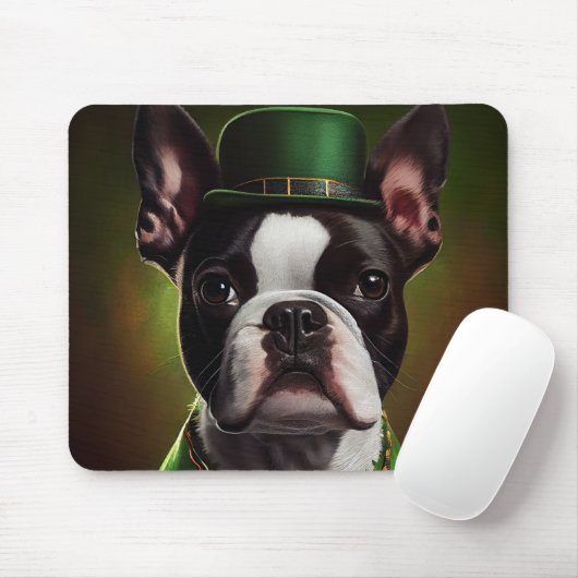 Boston Terrier dog in St. Patrick's Day Dress Muismat (Met muis)