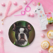 Boston Terrier dog in St. Patrick's Day Dress Papieren Bordje (Feest)