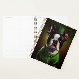 Boston Terrier dog in St. Patrick's Day Dress Planner