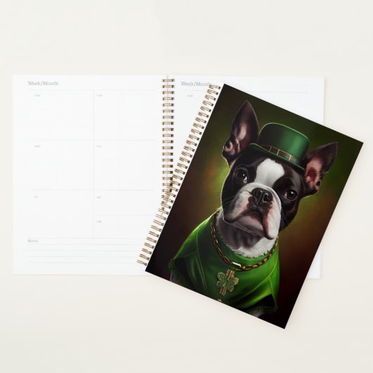 Boston Terrier dog in St. Patrick's Day Dress Planner (Display)