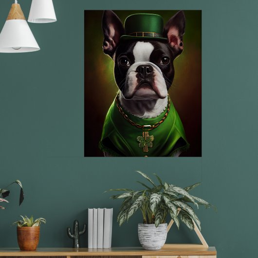 Boston Terrier dog in St. Patrick's Day Dress Poster (Woonkamer 1)