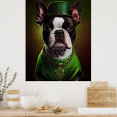 Boston Terrier dog in St. Patrick's Day Dress Poster (Keuken)