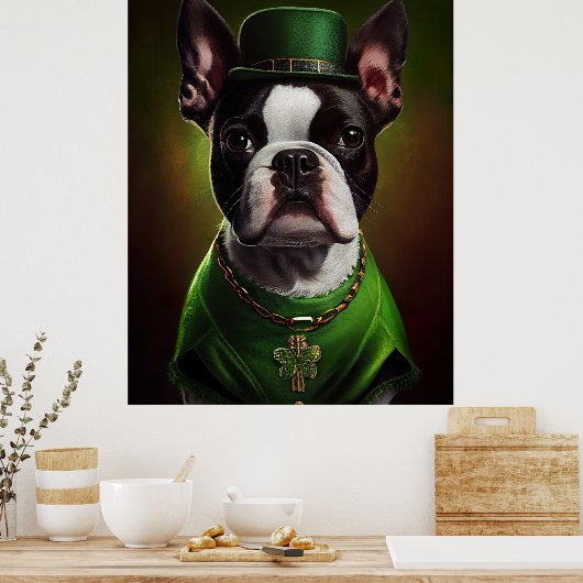 Boston Terrier dog in St. Patrick's Day Dress Poster (Keuken)