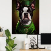 Boston Terrier dog in St. Patrick's Day Dress Poster (Thuiskantoor)