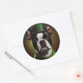 Boston Terrier dog in St. Patrick's Day Dress Ronde Sticker (Envelop)