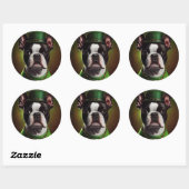 Boston Terrier dog in St. Patrick's Day Dress Ronde Sticker (Vel)