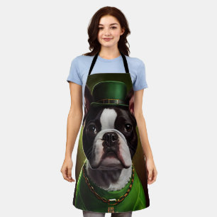 Boston Terrier dog in St. Patrick's Day Dress Schort
