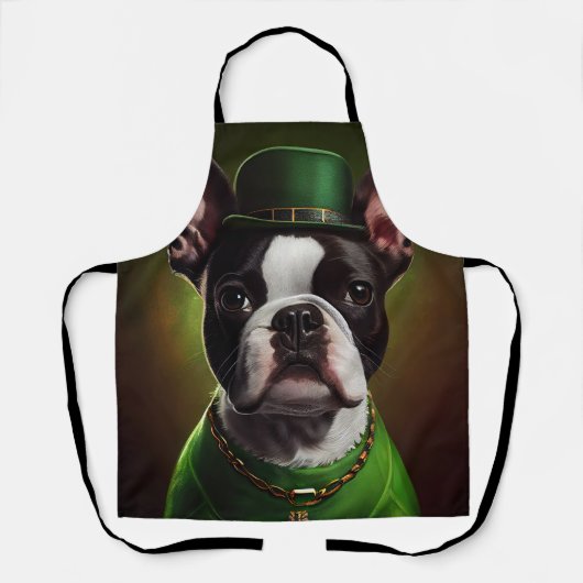 Boston Terrier dog in St. Patrick's Day Dress Schort (Voorkant)