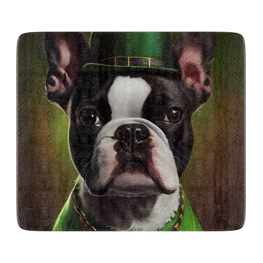 Boston Terrier dog in St. Patrick's Day Dress Snijplank (Voorkant)