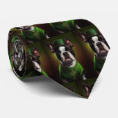 Boston Terrier dog in St. Patrick's Day Dress Stropdas (Opgerold)