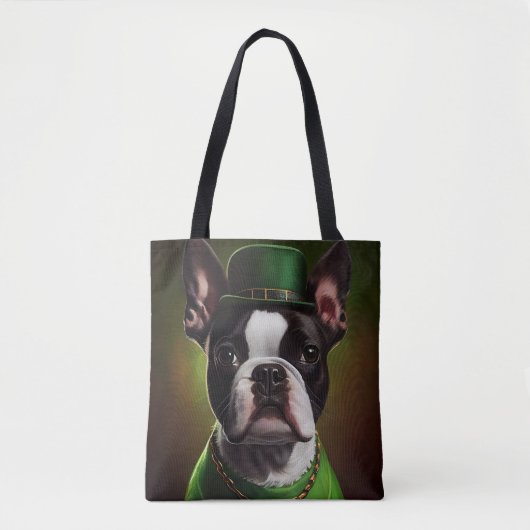 Boston Terrier dog in St. Patrick's Day Dress Tote Bag (Voorkant)