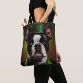 Boston Terrier dog in St. Patrick's Day Dress Tote Bag (Dichtbij)