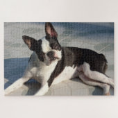Boston Terrier Dog Jigzaag Puzzle Black en White Legpuzzel (Horizontaal)