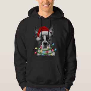 Boston Terrier Dog kerstboom lights Xma Hoodie