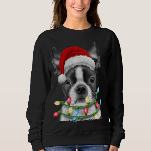 Boston Terrier Dog kerstboom lights Xma Trui (Voorkant)