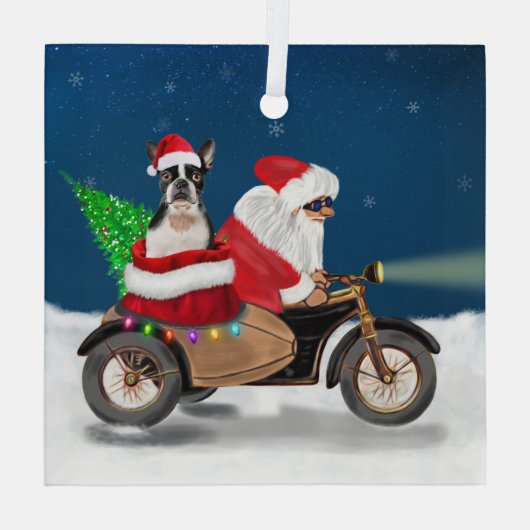 Boston Terrier Dog kerstkerstkerstkerstbedekking Glas Ornament (Achterkant)