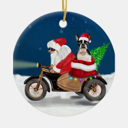 Boston Terrier Dog kerstkerstkerstkerstbedekking  Keramisch Ornament (Voorkant)