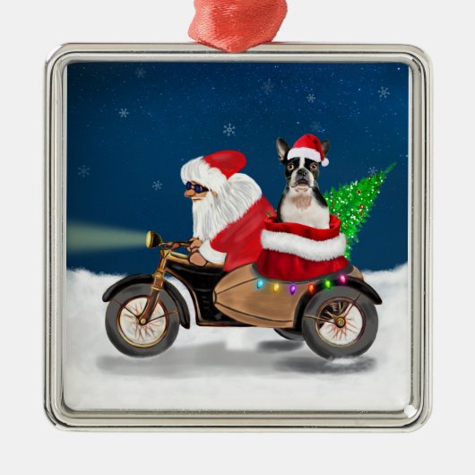 Boston Terrier Dog kerstkerstkerstkerstbedekking Metalen Ornament (Voorkant)