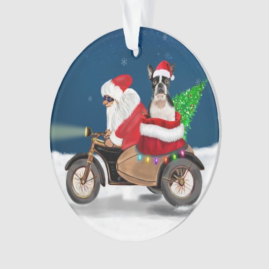 Boston Terrier Dog kerstkerstkerstkerstbedekking Ornament (voorkant)