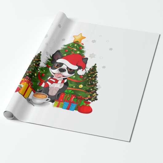 Boston Terrier Dog Kerstmis is cadeaukaartje licht Cadeaupapier (Uitgerold)