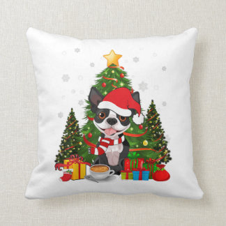 Boston Terrier Dog Kerstmis is cadeaukaartje licht Kussen