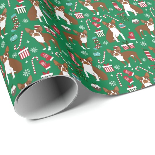 Boston Terrier Dog Liver boston Kerstmis Cadeaupapier (Rol Hoek)