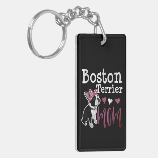 Boston Terrier Dog Mam Owner Cute Funny Sleutelhanger (Voorkant Links)