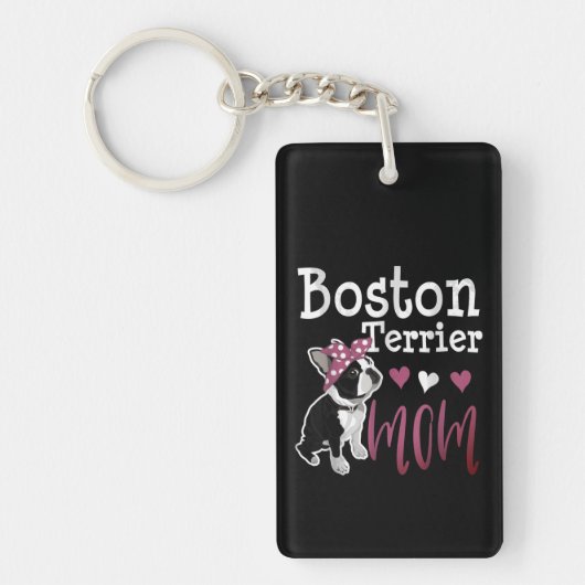 Boston Terrier Dog Mam Owner Cute Funny Sleutelhanger (Voorkant)