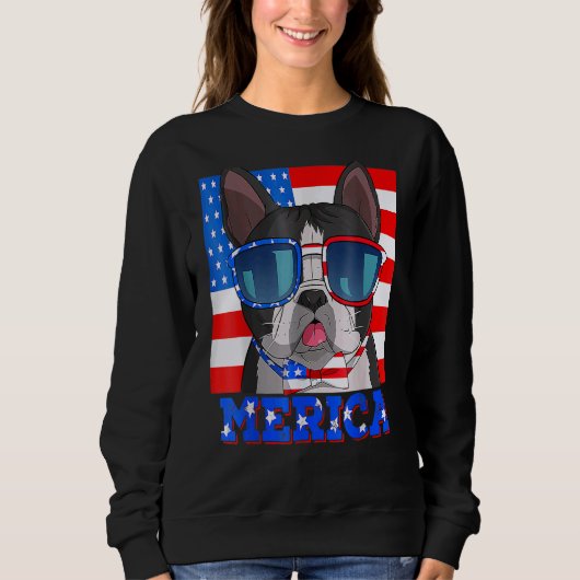 Boston Terrier Dog Merica, 4 juli Amerikaanse Fla Trui (Voorkant)