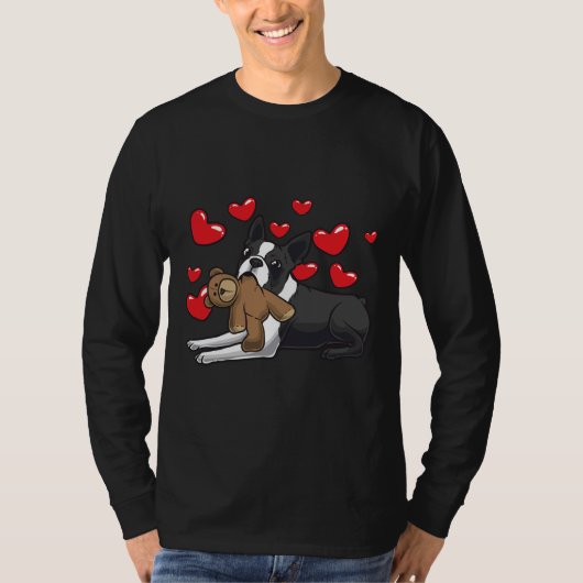 Boston Terrier Dog met gekookt dier en hart T-shirt (Voorkant)