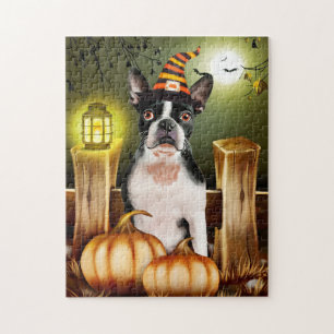 Boston Terrier Dog met Heks Pet Halloween Legpuzzel