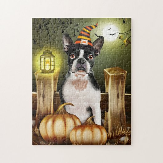 Boston Terrier Dog met Heks Pet Halloween Legpuzzel (Verticaal)