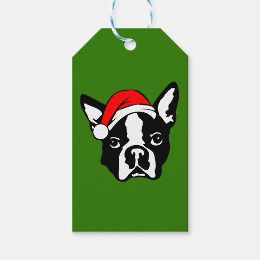 Boston Terrier Dog met kerstkerstkerstkerstkerstke Cadeaulabel (Voorkant)