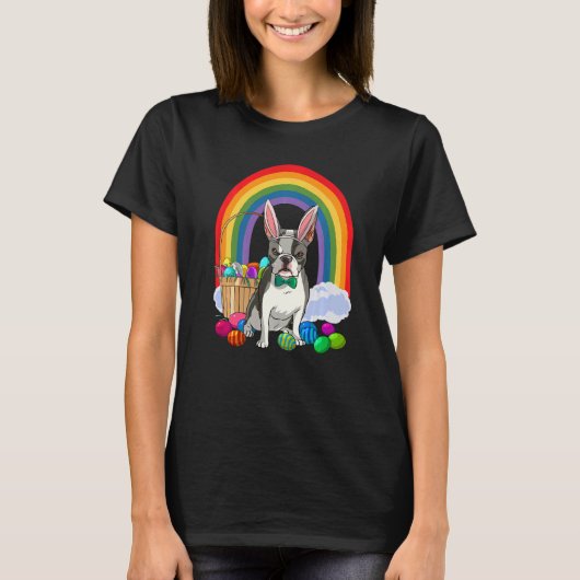 Boston Terrier Dog Mom Easter Eggs Bunny Rabbit T-shirt (Voorkant)