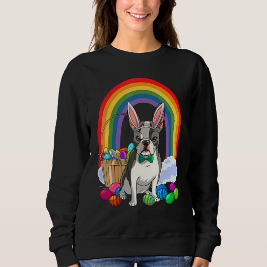 Boston Terrier Dog Mom Easter Eggs Bunny Rabbit Trui (Voorkant)