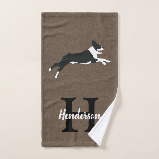 Boston Terrier Dog Monogram Achternaam Bad Handdoek (Handdoek)
